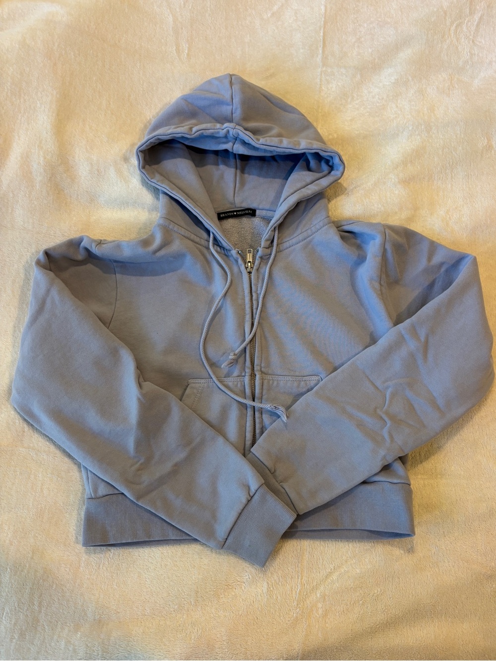 Brandy Melville Pastel Purple Crystal Cropped Zip-Up Hoodie